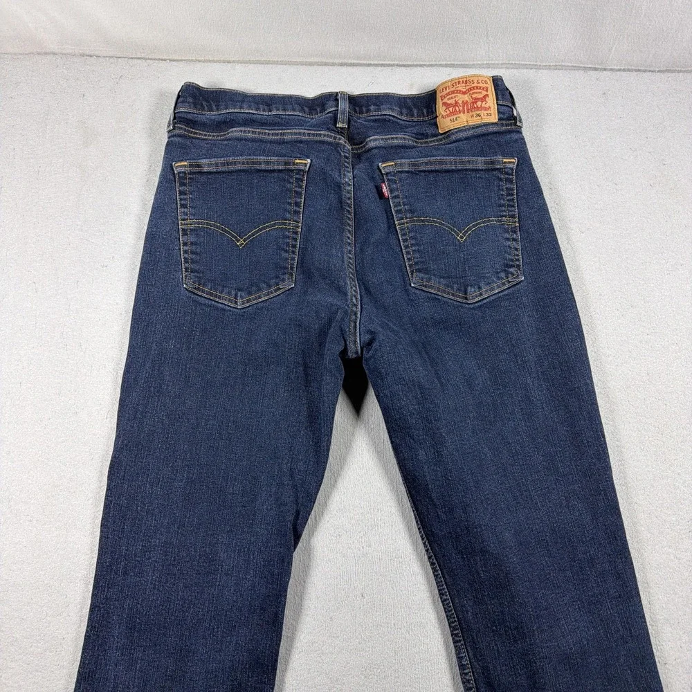 Levis 514 Jeans Mens 36x32 Blue Dark Wash Regular Straight Stretch Denim Pants